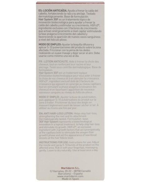 Hair System 3Gf Locion Anticaida Unisex 100Ml de Martiderm