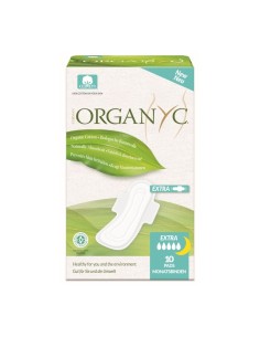 Compresas extra noche, 100% algodón orgánico, 10ud de Organyc