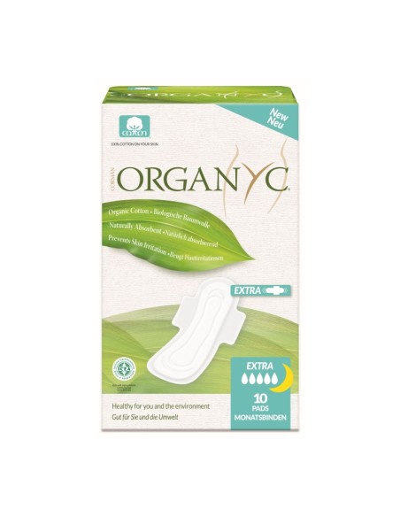 Compresas extra noche, 100% algodón orgánico, 10ud de Organyc