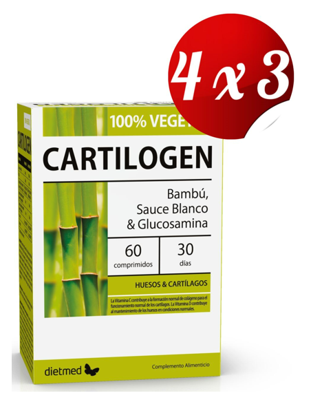 Pack 4x3 uds Cartilogen 100% Vegetal  60 Comprimidos De Dietmed