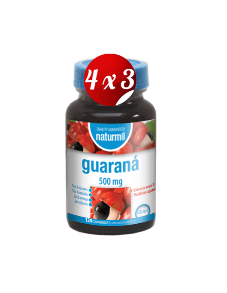 Pack 4x3 uds Guarana 500Mg. 120Comp. de Dietmed