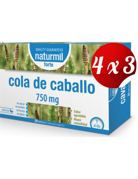 Pack 4x3 uds Cola De Caballo Forte 750 Mg 20 X 15 Ml Ampollas De Dietmed