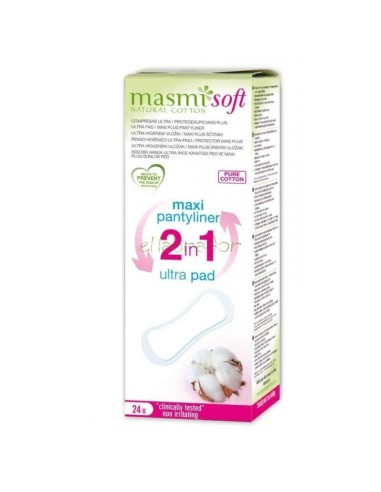 Protegeslips 2 en 1 Maxi Plus / Compresa Ultra Masmi Natural Cotton 24U de Masmi
