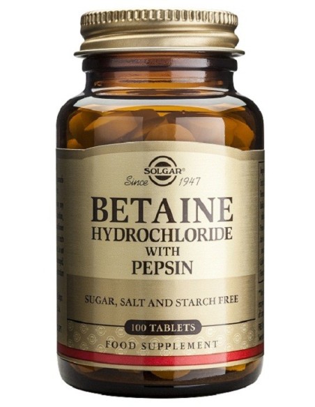 Betaina Clorhidrato Con Pepsina 100Comp. de Solgar