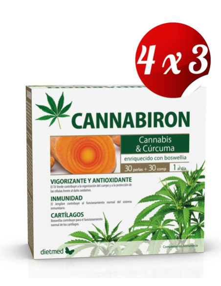 Pack 4x3 uds Cannabiron Perlas +  30 Perlas +30 Comprimidos De Dietmed