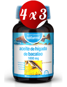 Pack 4x3 uds Aceite De Hígado De Bacalao 1000 Mg Perlas 90 Capsulas De Dietmed
