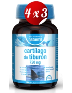 Pack 4x3 uds Cartílago De Tiburón 750 Mg  180 Capsulas De Dietmed