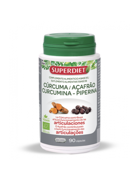 Cúrcuma Curcumina Piperina - 90  Cápsulas  de Superdiet