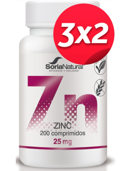 Pack 3x2 uds Zinc 200 comprimidos de liberacion sostenida de Soria Natural