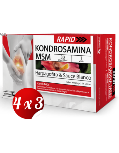 Pack 4x3 uds Kondrosamina Msm Rapid 15 X 15 Ml De Dietmed