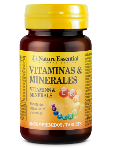 Vitaminas & minerales 60 comprimidos con vitamina C, hierro, vitamina E, vitamina A, vitamina D, yodo y vitaminas B-1, B-2, B-3,