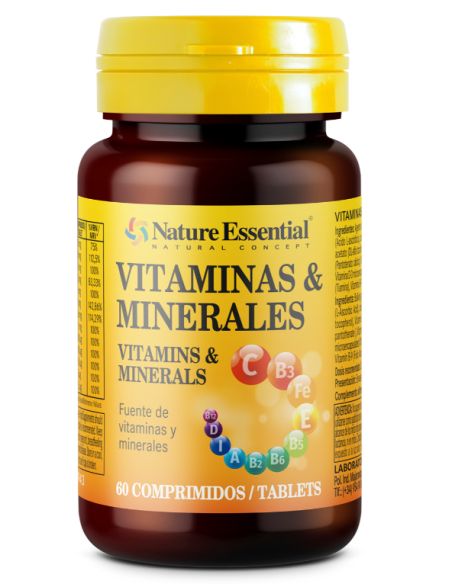 Vitaminas & minerales 60 comprimidos con vitamina C, hierro, vitamina E, vitamina A, vitamina D, yodo y vitaminas B-1, B-2, B-3,