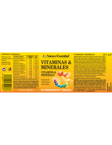 Vitaminas & minerales 60 comprimidos con vitamina C, hierro, vitamina E, vitamina A, vitamina D, yodo y vitaminas B-1, B-2, B-3,