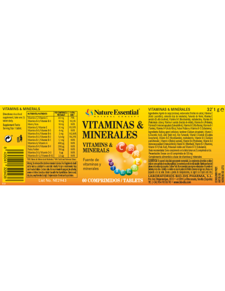 Vitaminas & minerales 60 comprimidos con vitamina C, hierro, vitamina E, vitamina A, vitamina D, yodo y vitaminas B-1, B-2, B-3,