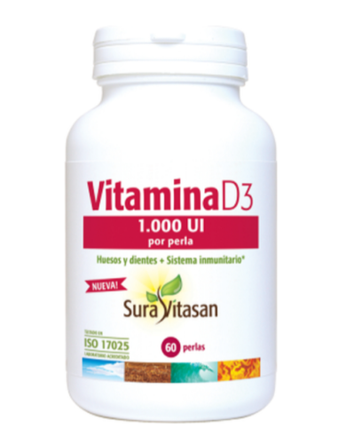 Pack 2 Vitamina D3 1000 UI 60 Perlas Sura Vitasan Salud