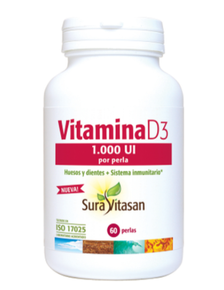 Pack 2 Vitamina D3 1000 UI 60 Perlas Sura Vitasan Salud