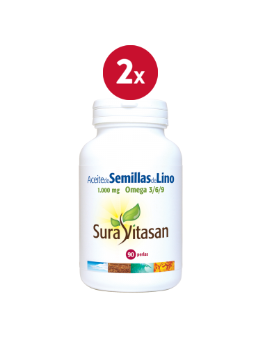 Pack 2 Aceite Semillas de Lino 1000mg - 90 Perlas Sura Vitasan