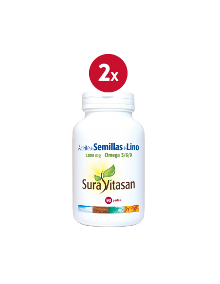 Pack 2 Aceite Semillas de Lino 1000mg - 90 Perlas Sura Vitasan