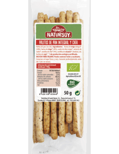 Palitos de trigo integral y chía Natursoy 50 g – Snack saludable