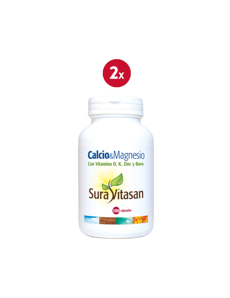 Pack 2 Calcio Magnesio D Zinc Boro 100 cápsulas Sura Vitasan