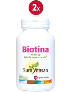 Pack 2 Biotina 10000Mcg 60 Vcaps Sura Vitasan - Salud y Belleza