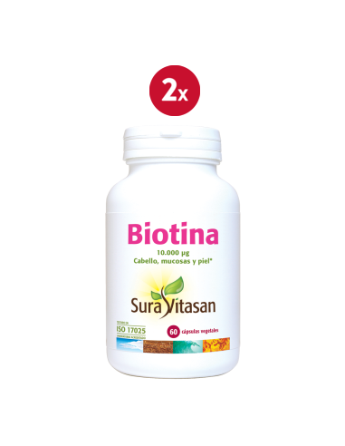 Pack 2 Biotina 10000Mcg 60 Vcaps Sura Vitasan - Salud y Belleza