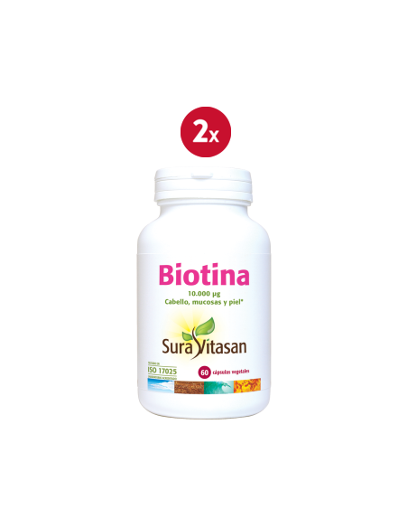 Pack 2 Biotina 10000Mcg 60 Vcaps Sura Vitasan - Salud y Belleza