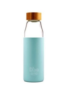 Botella Borosilicato Tapon Bambu Azul 500Ml. de Irisana