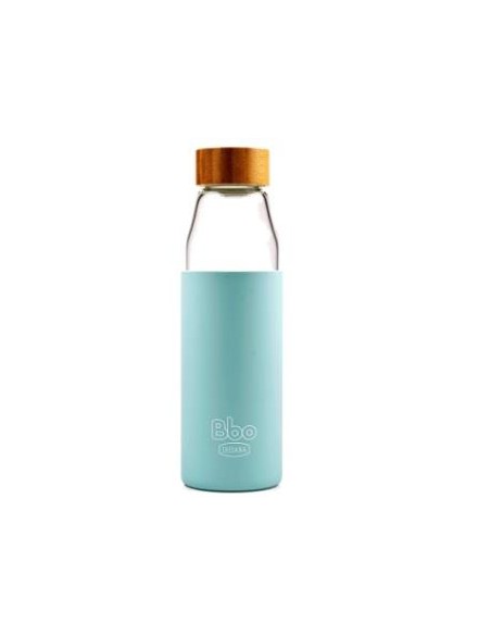 Botella Borosilicato Tapon Bambu Azul 500Ml. de Irisana