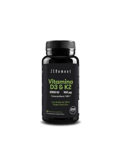 Vitamina D3 + K2Con Ac. De Oliva 200Perlas de Zenement
