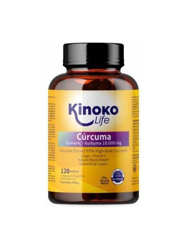 Curcuma 95% Jengibre Pimienta Negra Boswellia 120 Cap. de Kinoko Life