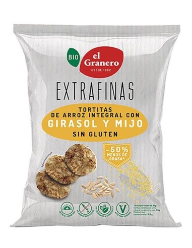 Extrafinas Tortitas De Arroz Integral Con Girasol Y Mijo Sin Gluten Bio, 60 G de El Granero Integral