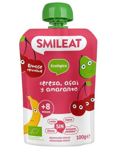 Pouch De Cereza, Açai Y Amaranto Bio, 100 G de Smileat