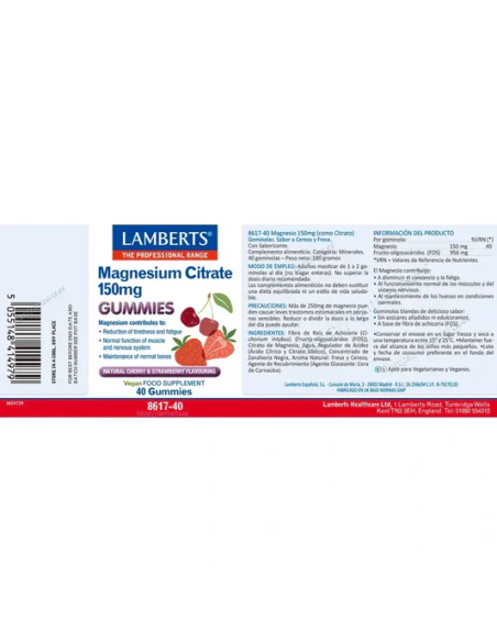 Pack 2 Citrato de Magnesio Gummies Lamberts 40 unidades