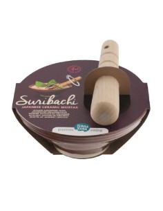 Suribachi & Surikogi (18 Cm) Mortero Japonés de Cerámica con Mano de Madera