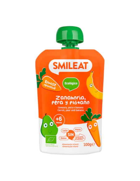Pouch Bio Smileat 100g: Pera, Zanahoria y Plátano Natural