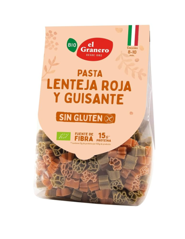 Pasta Lenteja Y Guisantes Animales Sin Gluten Bio, 250 G de El Granero Integral