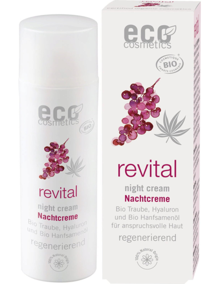 Crema noche con extracto de semilla de uva y cáñamo ecológico y ácido hialurónico Revital 50ml de Revital