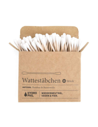 Bastoncillos de oido de bambú y algodón ecológico, 100ud de Hydrophil