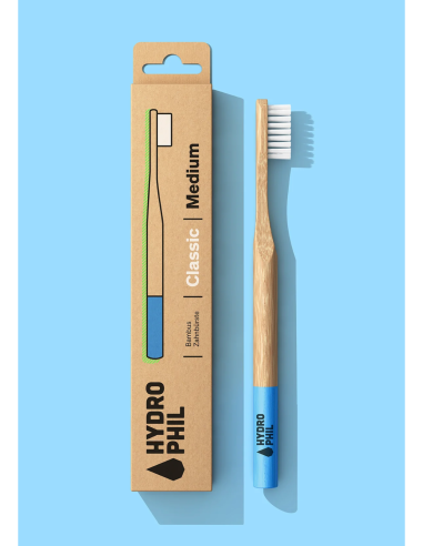 Cepillo dientes bambú Clásico medium, color natural/ océano Atlántico de Hydrophil