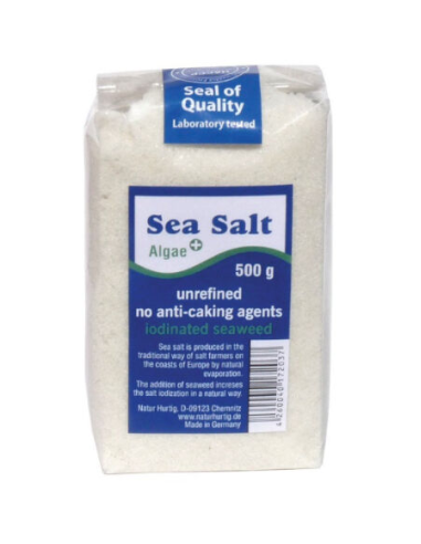 Sal marina natural fina, con algas marinas ricas en yodo, 500g de Natur Hurtig
