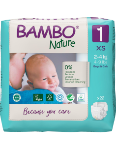 Pañales Bambo Nature Talla 1, 22 unidades, 2-4 kg