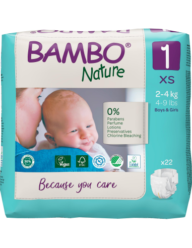 Pañal Talla 1, 2-4 Kg, 22ud, Bambo Nature de Bambo Nature