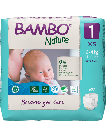 Pañal Talla 1, 2-4 Kg, 22ud, Bambo Nature de Bambo Nature