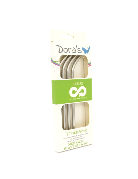 Pajitas inox - inclinadas, set de 4 con cepillo de Biodora