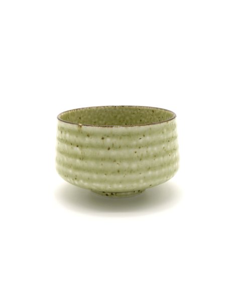 Cuenco de Matcha Mino Yaki, verde clarito y blanco, 12.5x7.5cm de Keiko