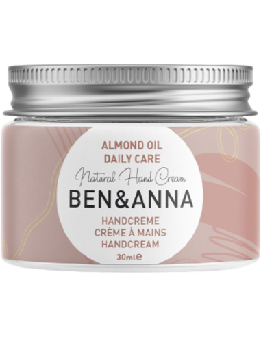 Crema de manos Daily Care con aceite de almendra, tarro de cristal, 30ml de Ben&Anna