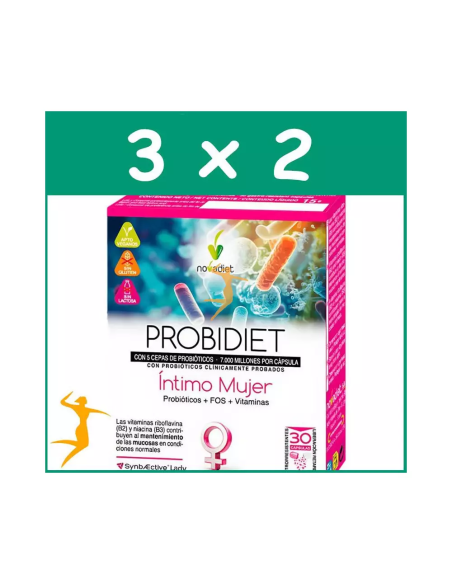 Pack 3x2 Probidiet Intimo Mujer Envase de 30 cápsulas gastrorresistentes. de Novadiet