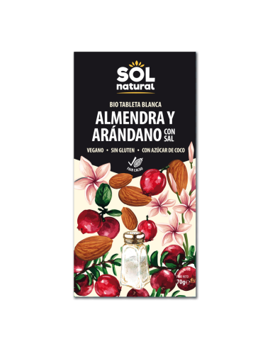 Pack 10 Tabletas Chocolate Blanco Almendra-Arándano Bio 70g