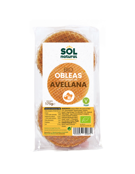 Pack 12 Obleas Bio con Avellanas Solnatural 175 g